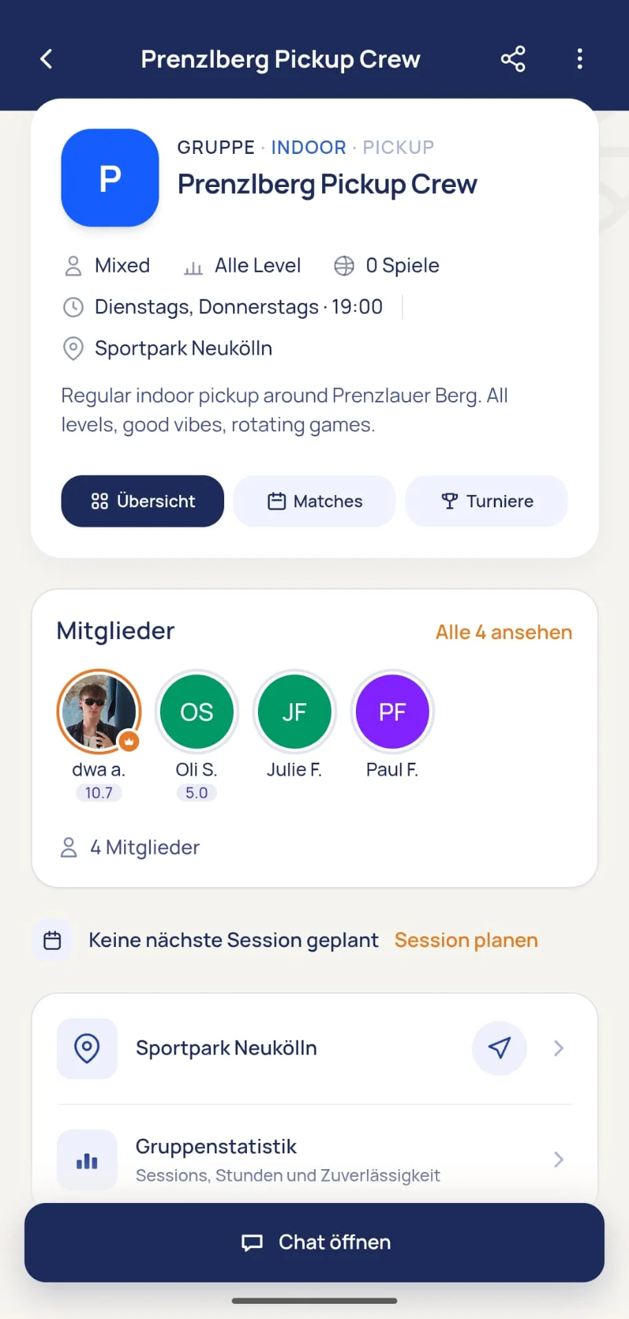 Screenshot of the playvolley app