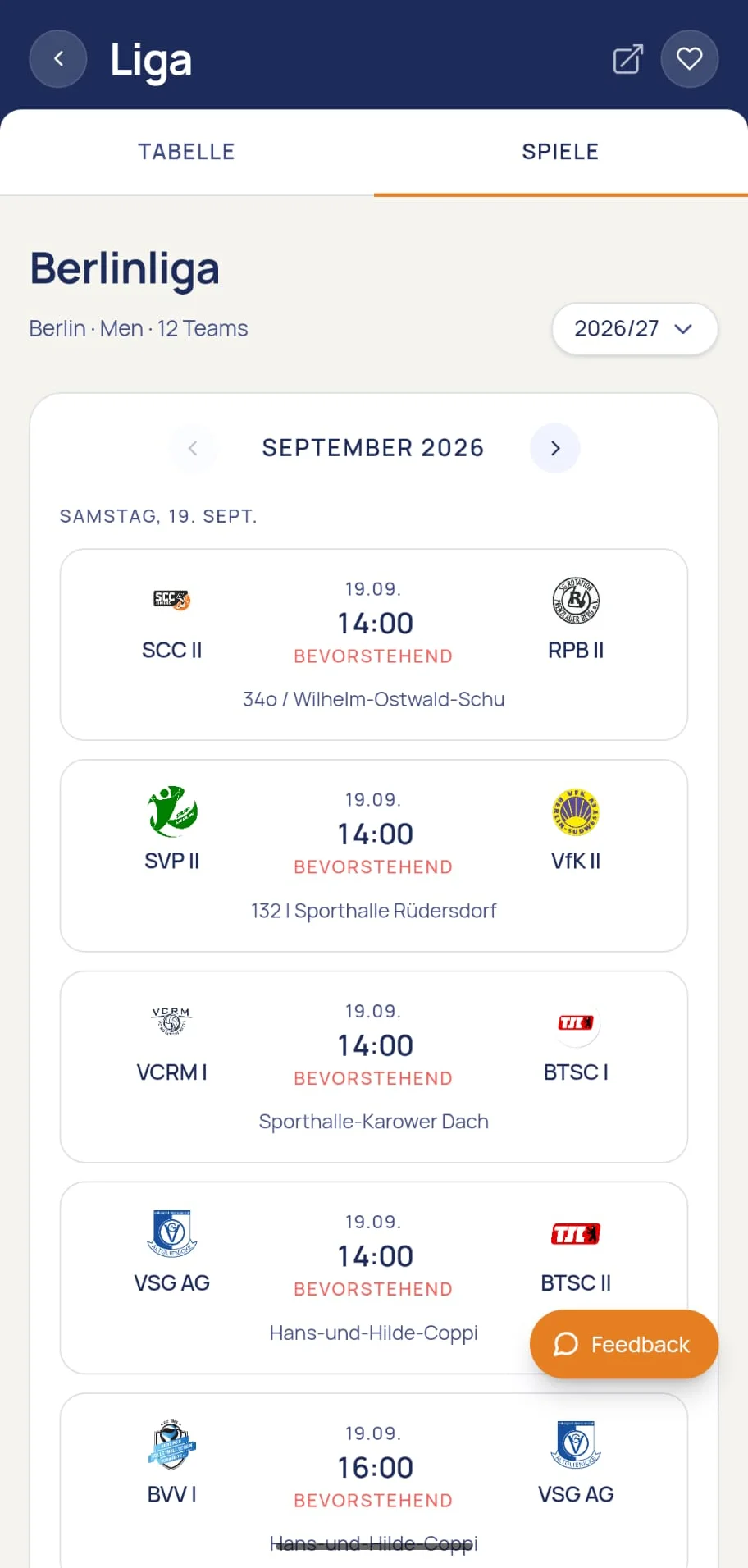Screenshot of the playvolley app